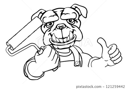 Bulldog Painter Decorator Paint Roller Mascot Man 121259442