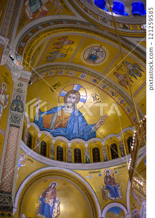 Ornate interior of the Church of Saint Sava, Serbian Orthodox church in Belgrade, Serbia 121259585