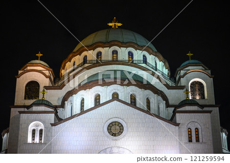 Night view of Saint Sava church, one of the biggest Orthodox Christian churches in the world in Belgrade, Serbia 121259594