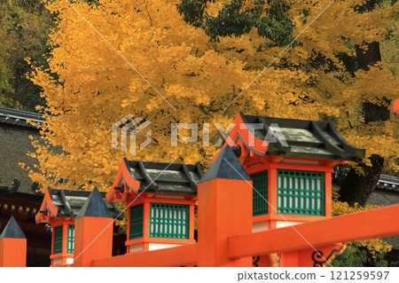 世界遺產春日大社 - 走廊和中門的秋天銀杏葉 121259597