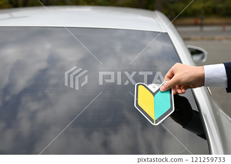 Car beginner mark, young leaf mark Car beginner mark, young leaf mark 121259733