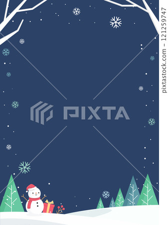 Winter night landscape frame design with trees and snow. Winter night landscape frame design with trees and snow. 121259747