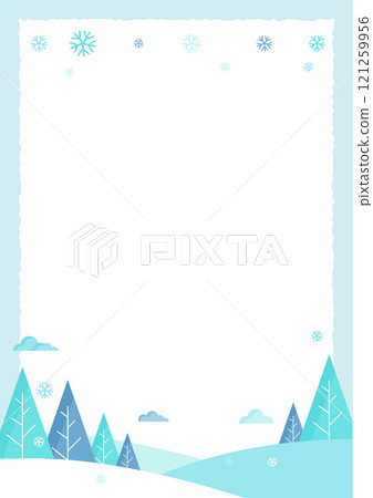 Winter landscape frame design with trees and snow. 121259956