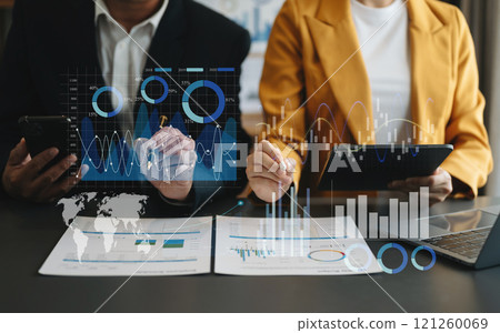 Data Management System with Business Analytics concept. business team hands working with provide information for Key Performance Indicators 121260069