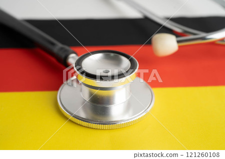 Germany flag with black stethoscope, Business and finance. 121260108
