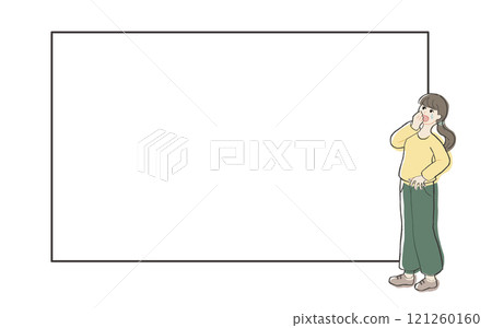 Frame of a woman surprised at the board 121260160