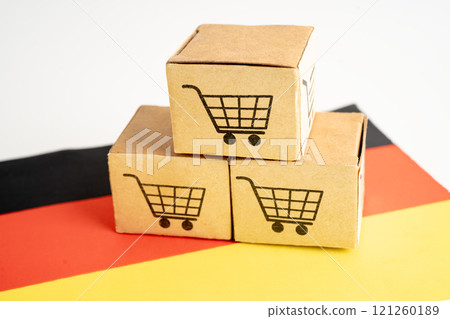 Germany shopping, Shopping cart box on Venezuala flag, import export, finance commerce. 121260189