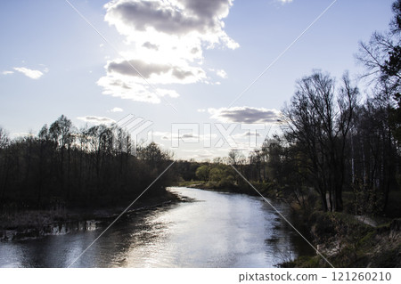 Ukranian landscape in the forest. Pine forest with a river name Psel in city Sumy. Pine trees on a river bank in Ukraine. Beautiful river called Psel Ukranian landscape in the forest. Pine forest with a river name Psel in city Sumy. Pine trees on a river bank in Ukraine. Beautiful river called Psel 121260210