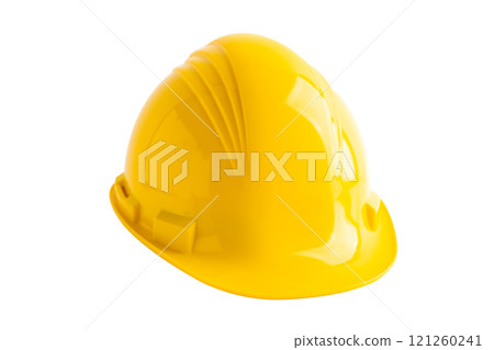 Yellow helmet isolated on white background with clipping path, protect to safety for engineer in construction site. 121260241