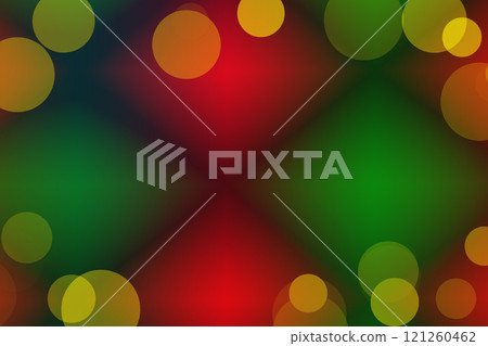 Christmas abstract background with red and green diamonds with thin lines, edged with a frame of round yellow light spots, bokeh effect 121260462