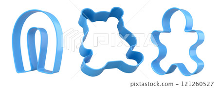 Set of metal cookie cutters for homemade Christmas biscuit on a white background Set of metal cookie cutters for homemade Christmas biscuit on a white background 121260527