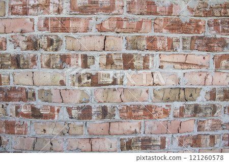 Red brick texture on wall against background. Background of grunge old vintage red brick wall. Old brick wall for background in design 121260578