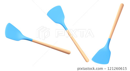 Set of silicon solid turner or kitchen utensils on white background. 121260615
