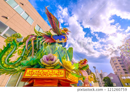 日本橫濱城市景觀2025春節燈籠。出現在山下町公園/休息地「愛鳳亭」前的龍等=12 121260759