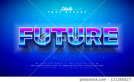 Future 3D Text Effect Design Editable and Scalable Vector Graphic Style Effect with Retro Chrome Lettering on Blue Background. Premium Typography Mockup Illustration Template for Greeting Card, Flyer 121260827