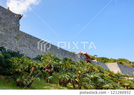 Walls of Shurijo castle, former capital of Ryukyu Kingdom and World Heritage Site in Naha, Okinawa, Japan 121260932