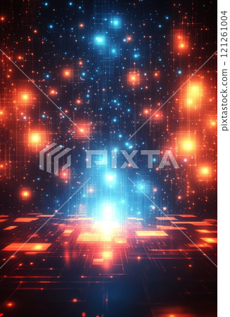 深色背景上的藍色和橙色發光燈 深色背景上的藍色和橙色發光燈 121261004