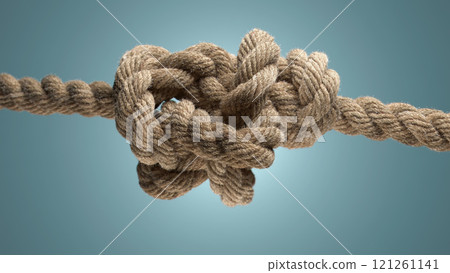 Intricate Natural Fiber Knot Against a Serene Blue Backdrop 121261141