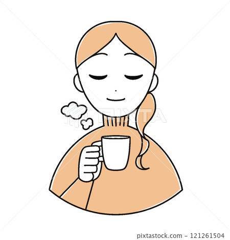 女人喝熱飲插畫素材 121261504