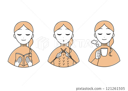 冬季放鬆的女性插畫素材集 121261505