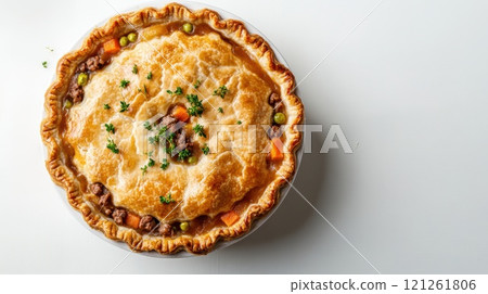 Golden brown homemade meat pot pie Golden brown homemade meat pot pie 121261806