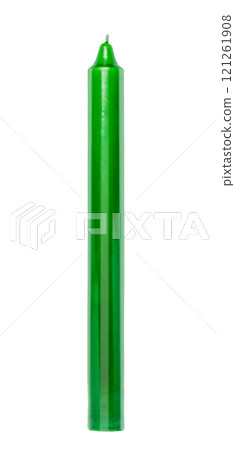 Green new wax candle isolated on white transparent background with stripe lighting highlights. Christmas symbols, religious holiday items, lighting for African holiday Kwanzaa Green new wax candle isolated on white transparent background with stripe lighting highlights. Christmas symbols, religious holiday items, lighting for African holiday Kwanzaa 121261908