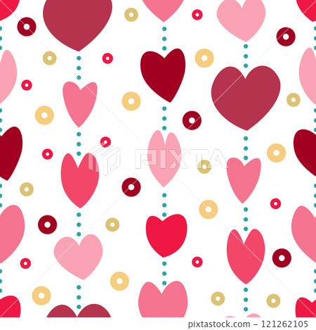 Hearts pattern. Seamless pattern with the image of colorful hearts and circles. Patten for Valentine s Day. A pattern with hearts for show-off and gift wrapping. Vector Hearts pattern. Seamless pattern with the image of colorful hearts and circles. Patten for Valentine s Day. A pattern with hearts for show-off and gift wrapping. Vector 121262105