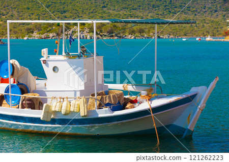 Fishing boat in greek marina 121262223