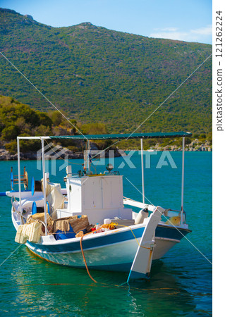 Fishing boat in greek marina 121262224