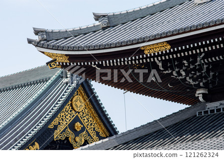 Rooftop architectural details at Higashi Honganji temple of Jodo Shin Buddhism in Kyoto, Japan Rooftop architectural details at Higashi Honganji temple of Jodo Shin Buddhism in Kyoto, Japan 121262324