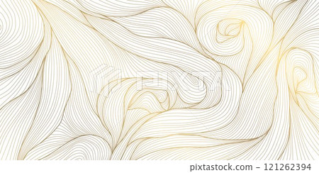 Vector line gold wave pattern, abstract luxury fluid ornament. Premium curve wallpaper, leaves art deco background. Flow banner 121262394