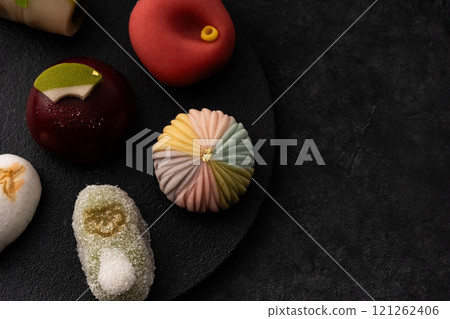 Colorful Japanese sweets on a black background 121262406