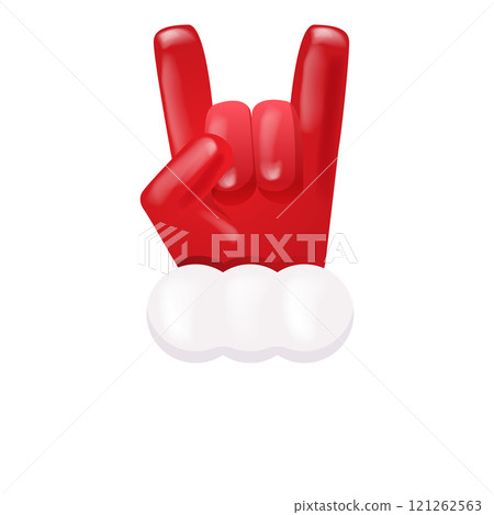 Santa Claus hand rock n roll hand icon isolated on white background. red Christmas Rock concert and party poster, banner, card design template. Funky Santa icon isolated Santa Claus hand rock n roll hand icon isolated on white background. red Christmas Rock concert and party poster, banner, card design template. Funky Santa icon isolated 121262563