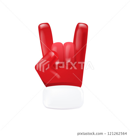 Santa Claus hand rock n roll hand icon isolated on white background. red Christmas Rock concert and party poster, banner, card design template. Funky Santa icon isolated Santa Claus hand rock n roll hand icon isolated on white background. red Christmas Rock concert and party poster, banner, card design template. Funky Santa icon isolated 121262564