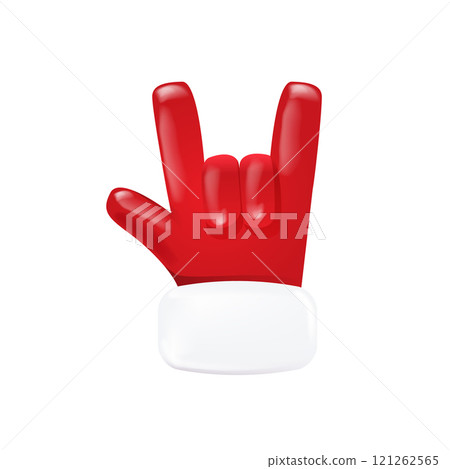 Santa Claus hand rock n roll hand icon isolated on white background. red Christmas Rock concert and party poster, banner, card design template. Funky Santa icon isolated 121262565