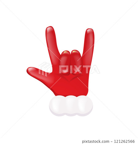 Santa Claus hand rock n roll hand icon isolated on white background. red Christmas Rock concert and party poster, banner, card design template. Funky Santa icon isolated Santa Claus hand rock n roll hand icon isolated on white background. red Christmas Rock concert and party poster, banner, card design template. Funky Santa icon isolated 121262566