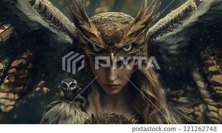 Beautiful forest spirit face and owl 121262748