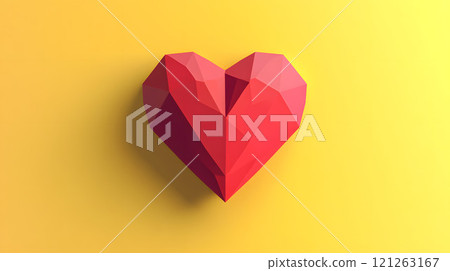 Red 3D heart on a yellow background 121263167