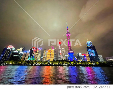Shanghai Pudong New District illuminated at night Shanghai Pudong New District illuminated at night 121263347