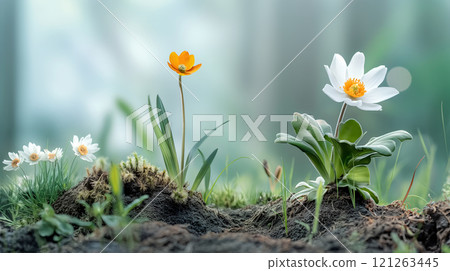 White and Orange Flowers Blooming in Spring 121263445