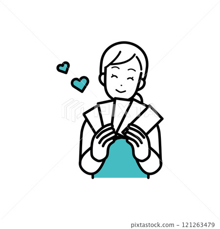 Illustration of a smiling housewife earning money Illustration of a smiling housewife earning money 121263479