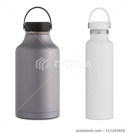 Steel metal water bottle vector illustration. Reusable 121263608