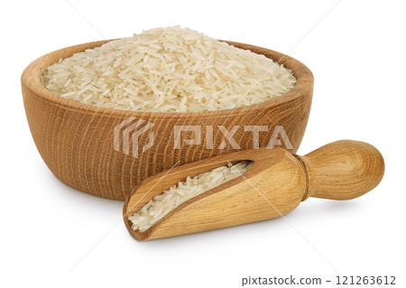 rice basmati in a wooden bowl isolated on white background rice basmati in a wooden bowl isolated on white background 121263612