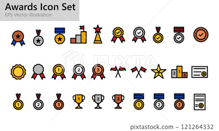 Awards vector illustration icons set. Awards vector illustration icons set. 121264332