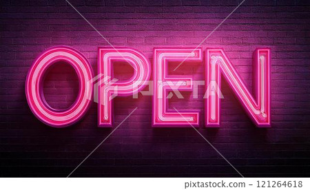 粉紅發光霓虹燈招牌 OPEN 招牌 121264618