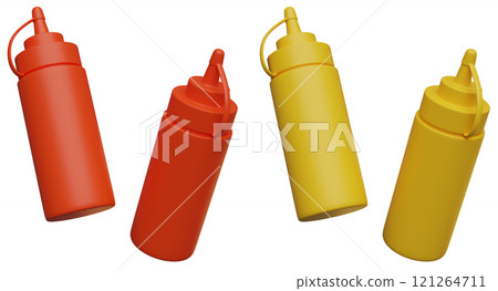 Ketchup and mustard bottles 3D graphic Ketchup and mustard bottles 3D graphic 121264711