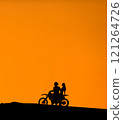 Silhouette of a girl and a man on a motorcycle.  121264726