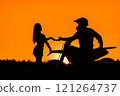Silhouette of a girl and a man on a motorcycle.  121264737