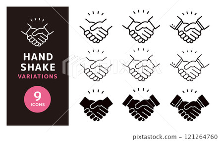 Handshake icon set for business and welfare _ black lines _ silhouette 121264760