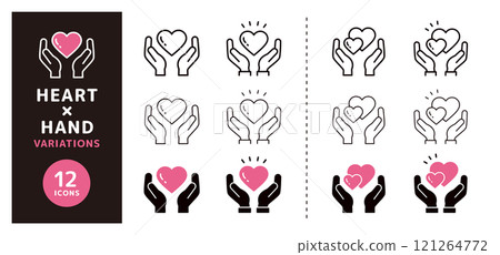 Icon set of hands holding a heart _ Illustration of hands holding a heart 121264772